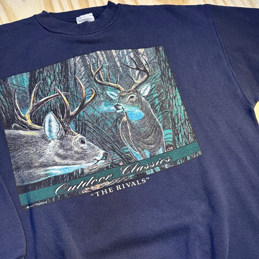 Environmental Artwear Men's Vintage Sweatshirt Navy Deer The Rivals Size L